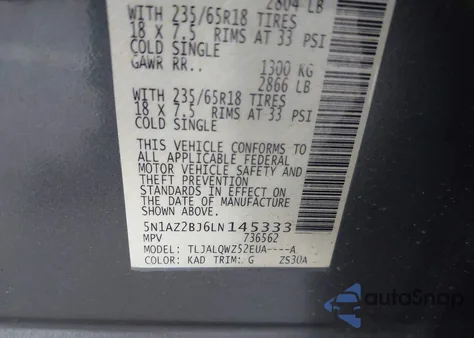 2020 Nissan Murano Sv Fwd z USA, uszkodzony, nr VIN 5N1AZ2BJ6LN145333